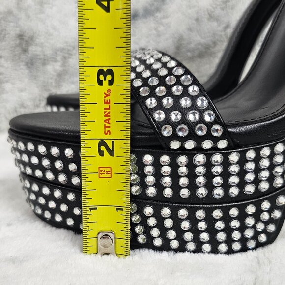Dolls Kill Public Desire UK3/US5 Black Rhinestone Platform Heels Ankle Strap - Picture 10 of 12